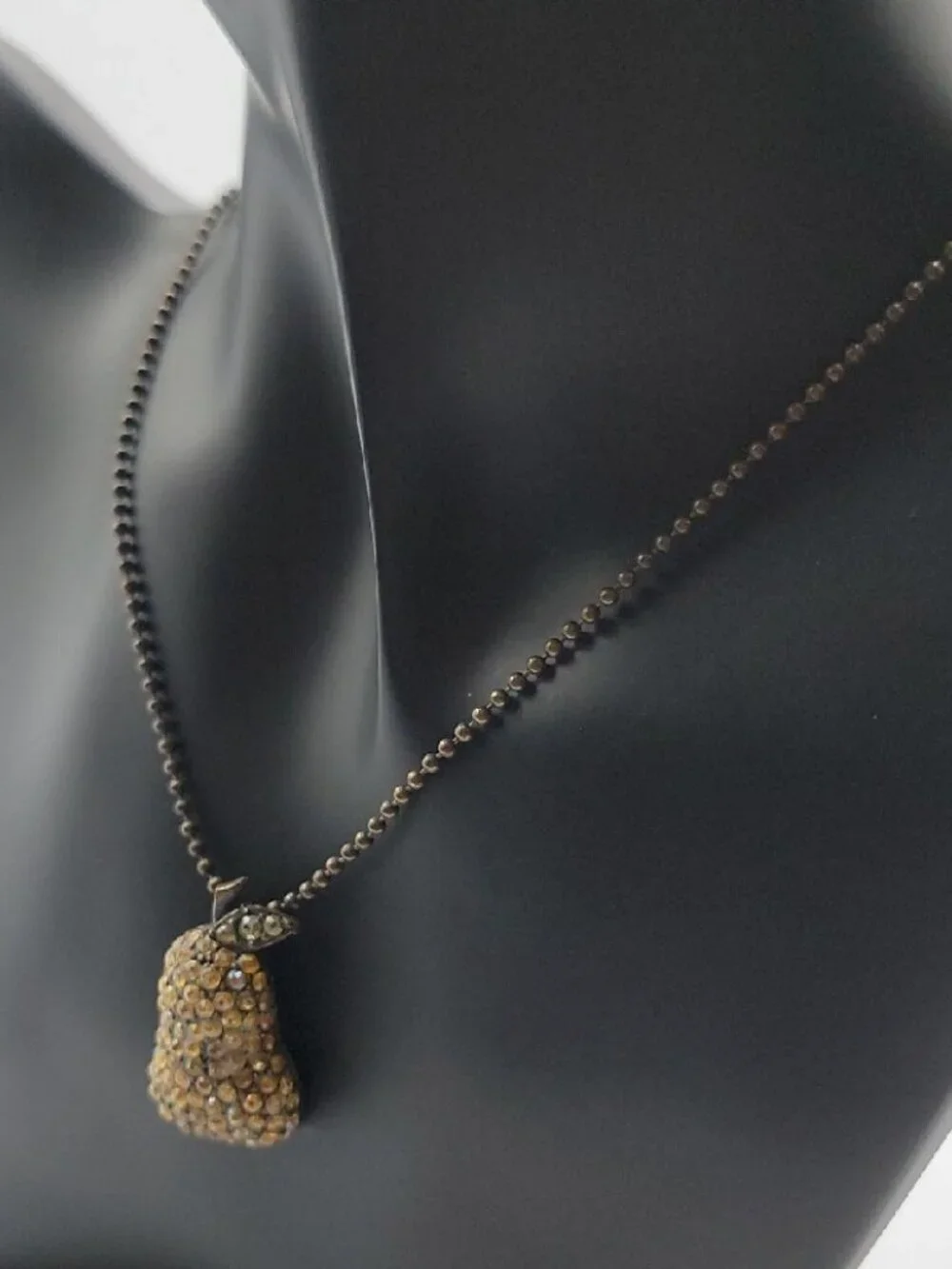 VTG Robert Rose Signed Pave Rhinestone Pear Pendant Ball Chain Necklace Rare 16